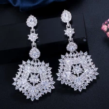 CWWZircons Gorgeous Cubic Zirconia 925 Silver Long Drop Earrings for Women Party