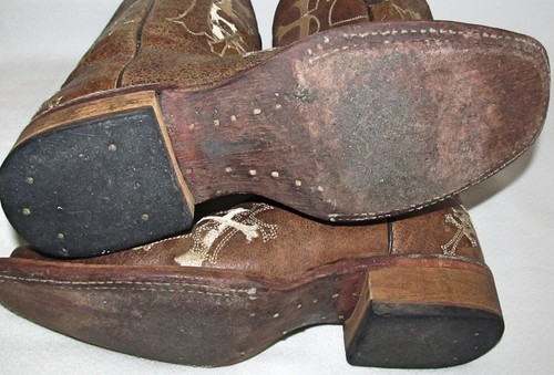 Stivali da cowboy Circle G Corral Cross in pelle marrone con ricamo a croce da donna taglia 7 5042 - Foto 12 di 12