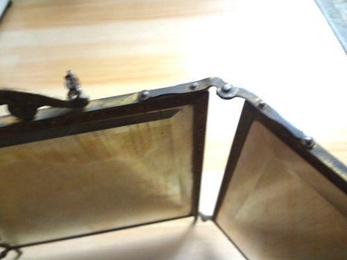 Antique Tri Fold Triptych Mirror Brass - Picture 9 of 16