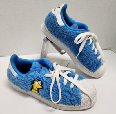Youth 3.5 Adidas The Simpsons Superstar Marge Simpson GZ1774 Blue Fuzzy Shoes