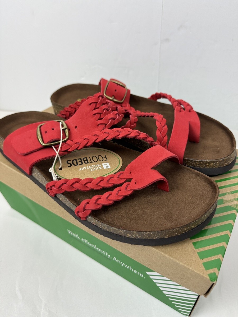 White Mountain Hayleigh Leather Footbeds Red Sandal Shoes Size: