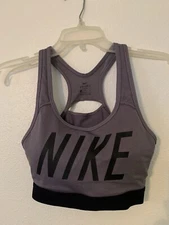 Nike Womens Sports Bra Dri- Fit Swoosh Classic Small Gray Black Racerback