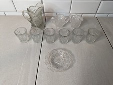 Vintage Indiana Glass USA Oval Star Child's 10 Piece Lemonade Set Pitcher Cups