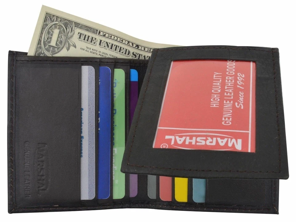 Cartera de cuero genuino marrón plegable con soporte para tarjeta de crédito en forma de L para hombre nueva Foto 2 de 4