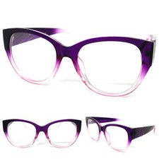Women Oversized Retro Cat Eye READING Eye Glasses Readers Big Purple Frame 2.75