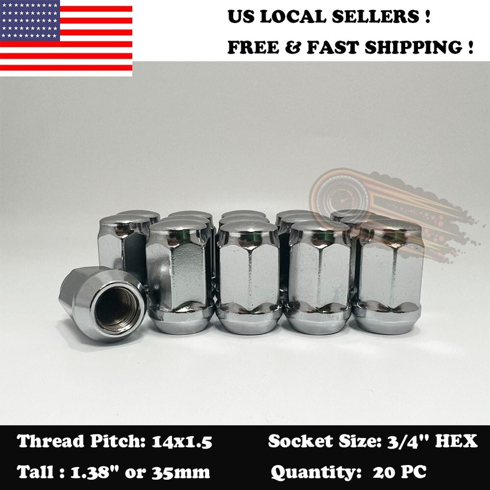 20 Chrome Acorn Lug Nuts – M12x1.5, 1.4” Tall, 3/4” Hex – Fit Dodge Chrysler Models