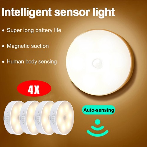 4X Night Lamp Motion Sensor Light USB Wireless PIR Battery Wall