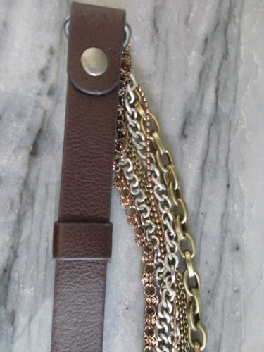 NWT $79.95 Coldwater Creek Draping Chain Belt S/M Misses Brown Leather & Chain - Picture 9 of 12