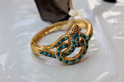 Gold Tone Metal Gemstone Magnetic Lock SNAKE Bracelet New Turquoise