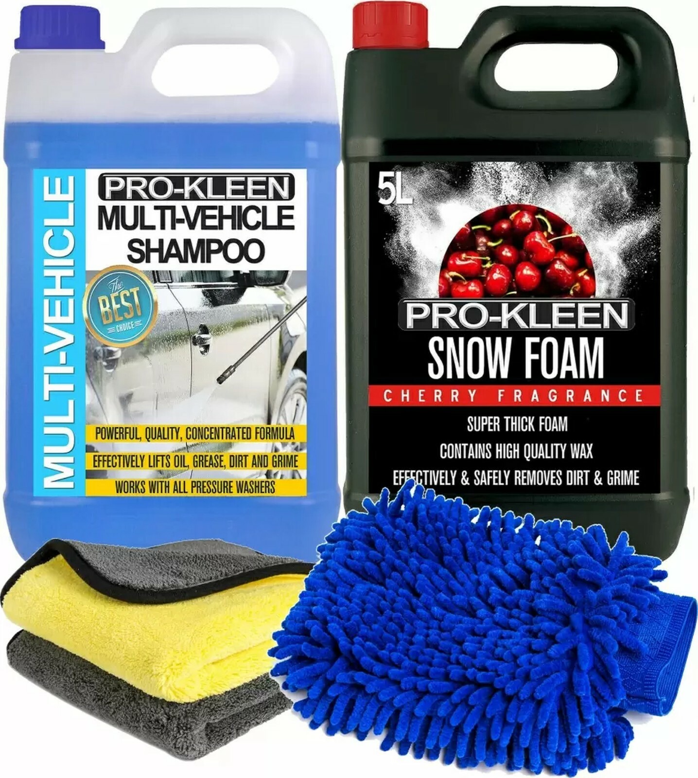 Prokleen Car Shampoo Snow Foam Cherry Valet 10L Microfibre Cloth Mitt Detailing