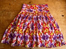 Sweet Sinammon Multicolored Floral Pleated Cotton Skirt Size Medium B6