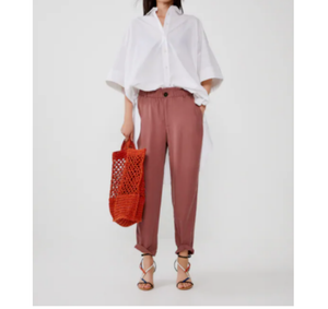 Para mujer Zara Flowy Jogger Cintura Elástica Pantalones de Color Rosa  Tamaño Pequeño | eBay