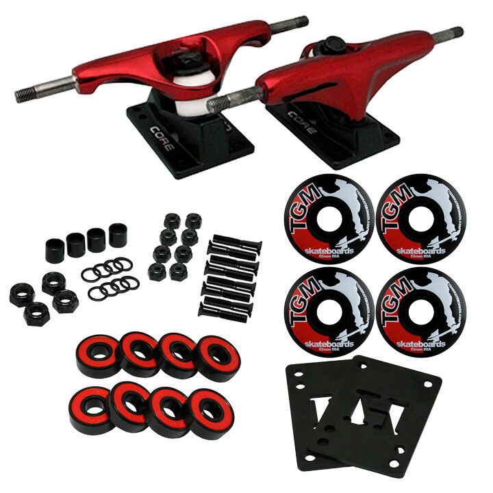 CORE Red SKATEBOARD TRUCKS, Wheels, AMP ABEC 5 Bearings