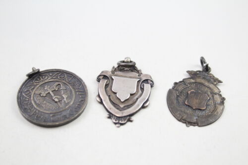Fobs Medallions Hallmarked .925 Sterling Silver Antique Vintage Medal x3 32g - Picture 1 of 5