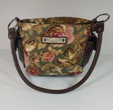 Longaberger Homestead Hand Bag Purse Floral Fabric Beautiful Brown Woven Handle
