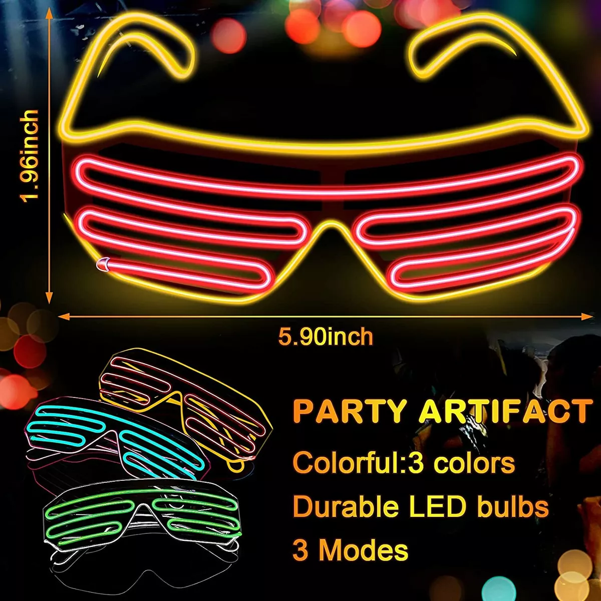 Neon EL LED Festival Light Up Glow Glasses Sunglasses Rave Club Party  Supplies