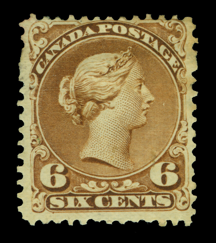 CANADA 1868 Queen Victoria 6c yellow brown Scott # 27a mint MH F