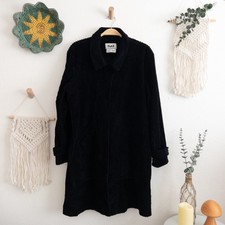 Flax Black Cotton Blend Corduroy Longline Jacket Size Medium