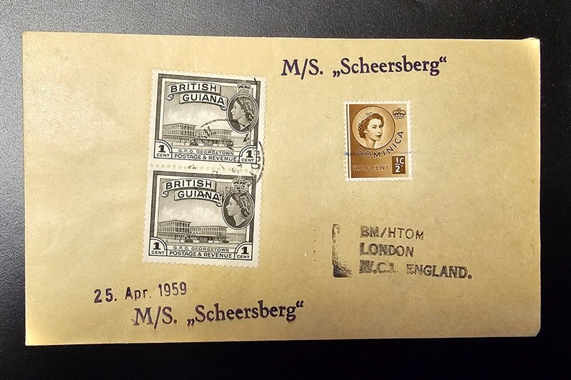 BRITISH GUIANA Cover Sent to London England then Dominica 3 Stamps Nice Mix