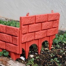 4PCS Burgundy Stone-Effect Plastic Fence Panels Garden Fencing Decor