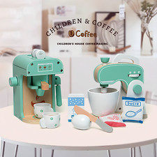 Wooden Toy Set of 2 children’s coffee machine, Food mixer play kitchen set
