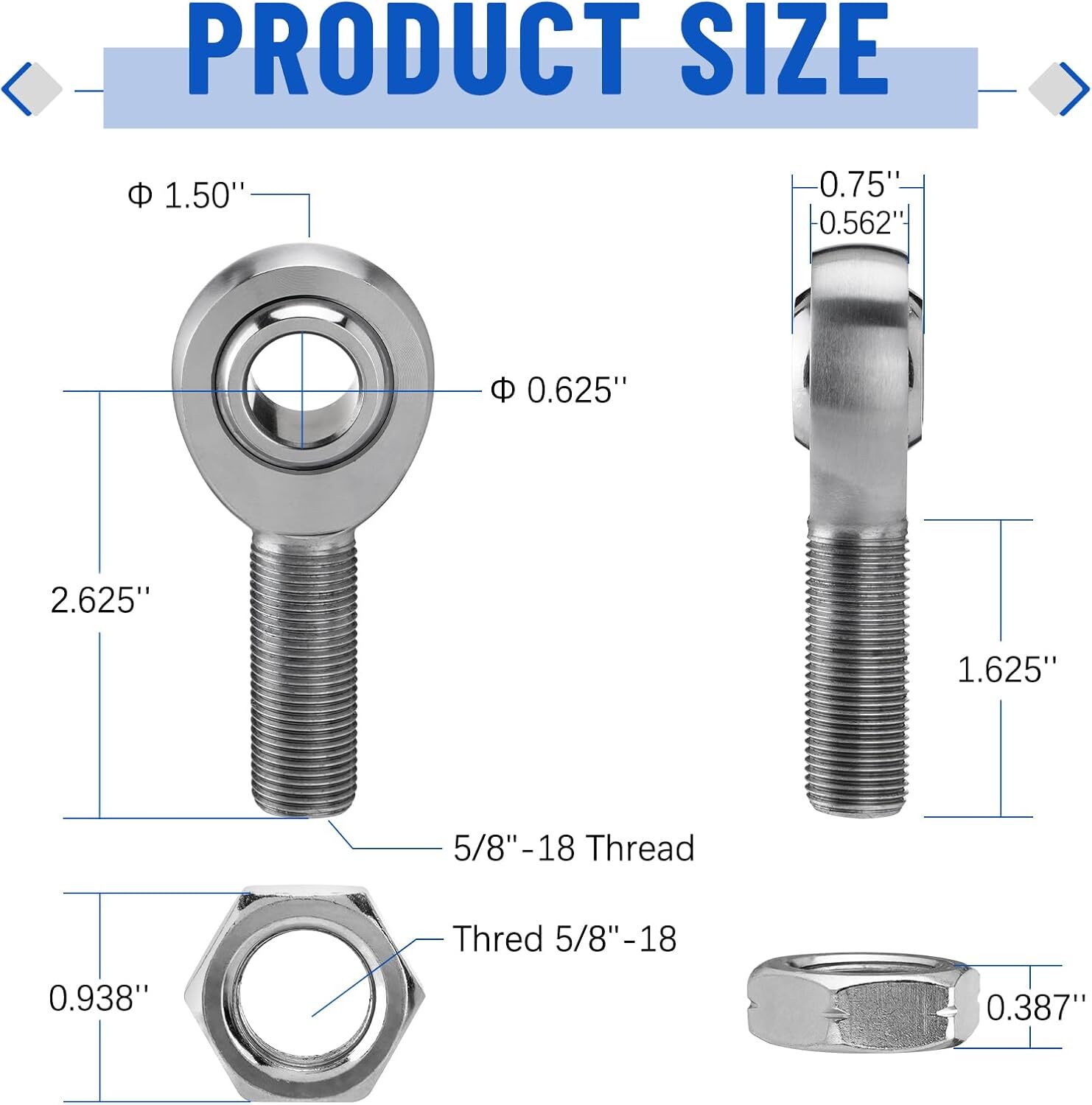 5/8'' Heim Joints Rod End Suspension Kit, 750'' Chromoly Left +Right Hand Thread
