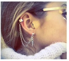 Punk Rock Leaf Chain Tassel Dangle Ear Stud Cuff Wrap Earrings Eardrop Gift P29