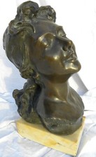 Elia SALA (Milan 1864-1920) Bust of girl bronze sculpture h cm 39+7 (46)