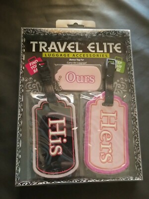 Travel Elite 3 Luggage Tags His & Hers  Ours -Pink Black 