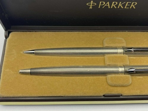 Parker Ambassodor Set Heavy Silver Plated Ballpoint Pen & 0.9 Pencil New In Box - Picture 3 of 5