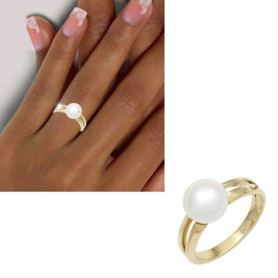 Damen Ring 585 Gold Gelbgold 14 Karat zweireihig Süßwasser Perle Gr. 50-62