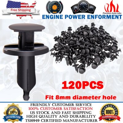 120pcs 8mm Hole Plastic Rivets Fastener Push Clips Retainer for Car Auto Fender