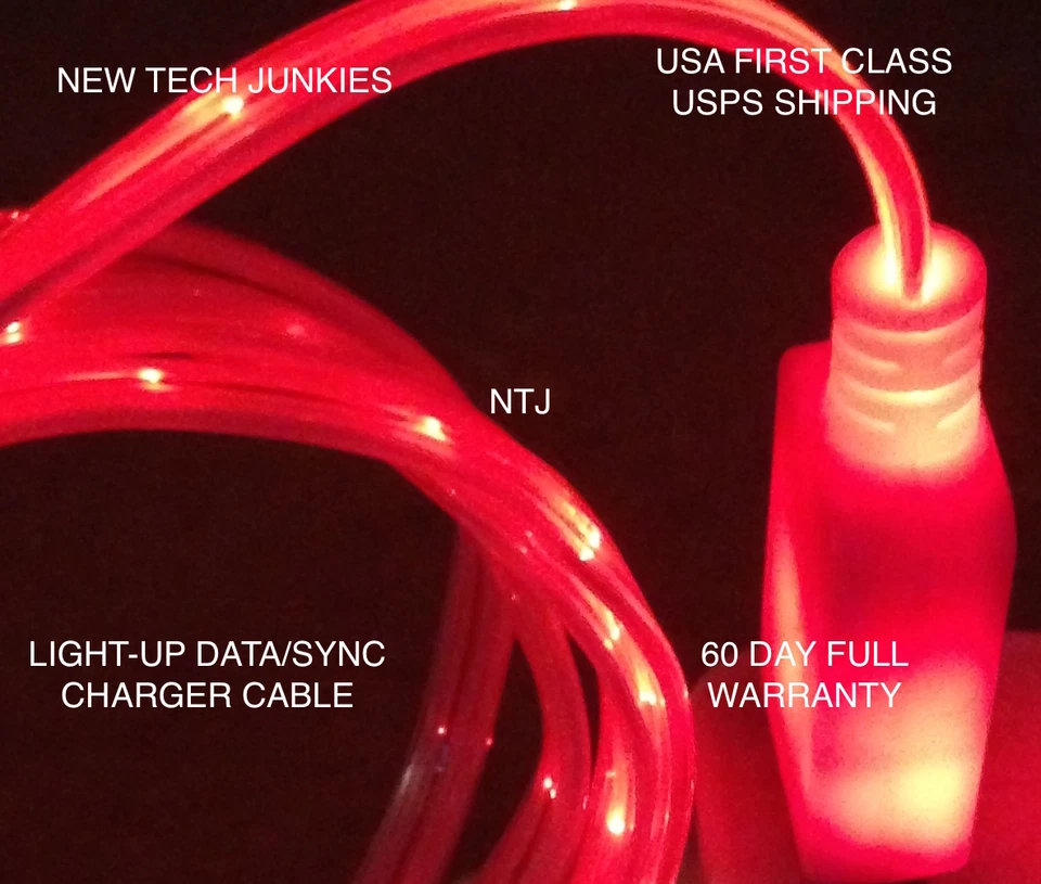 led light-up color usb data charger power charge cable for iphone X 8 7 6 5s 5c - Image 4 of 4