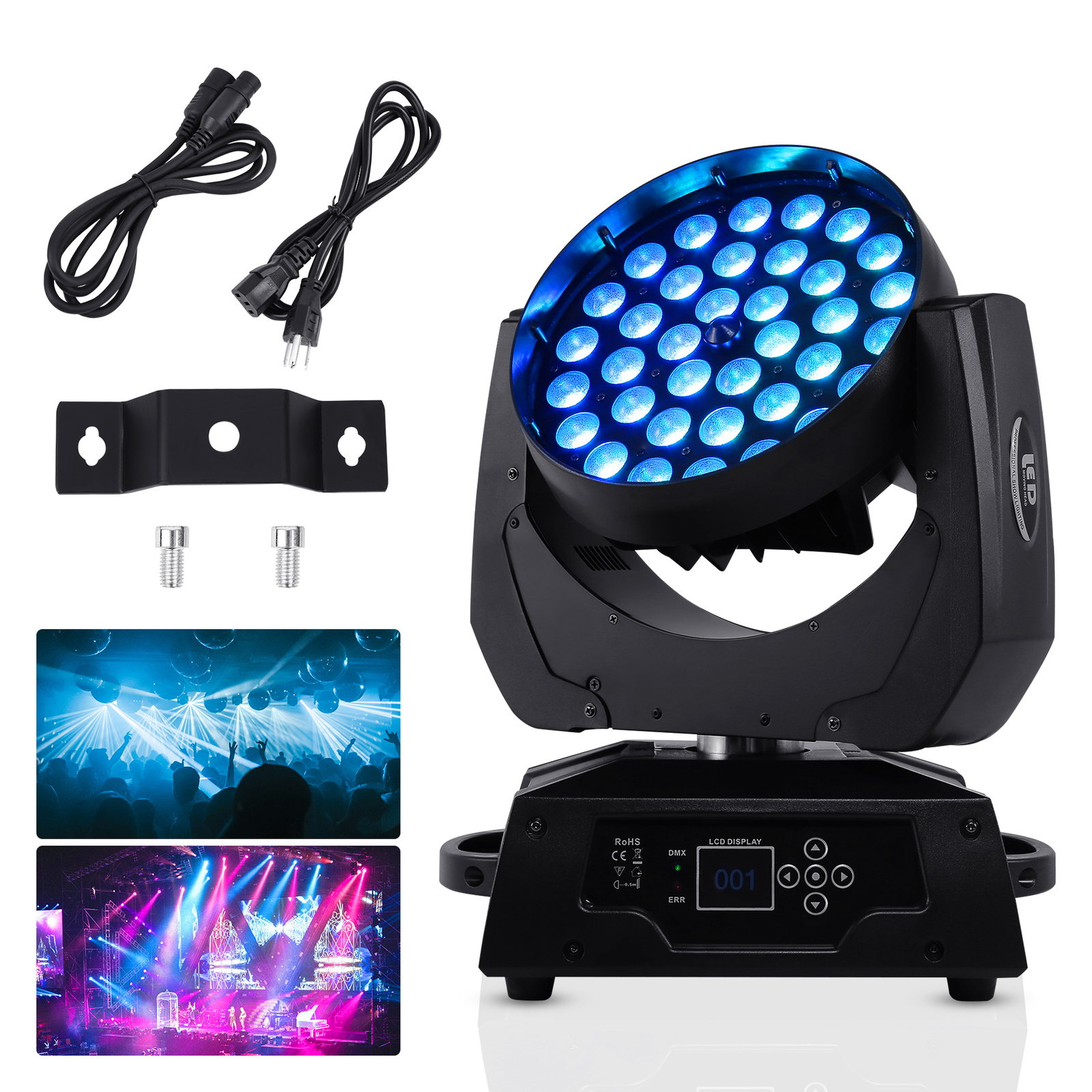 1/2/4 Pack 36x10W RGBW 4in1 LED Zoom Moving Head 360W Wash Stage Light DMX 15CH