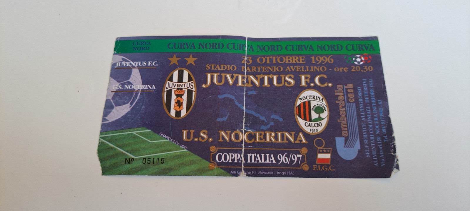 Biglietto Stadio Vintage Juventus - U.S. Nocerina | Coppa Italia 96/97