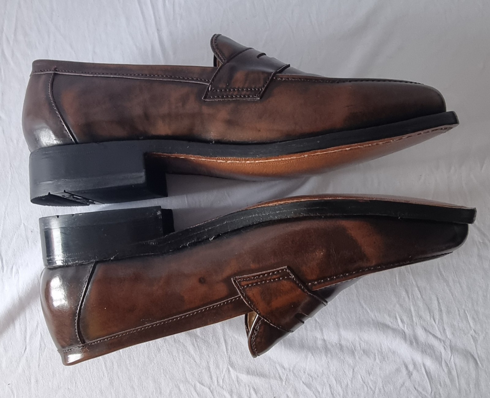 Samuel Windsor Handmade Brown Leather Penny Loafer Slip On Almond Toe UK 8 image 5