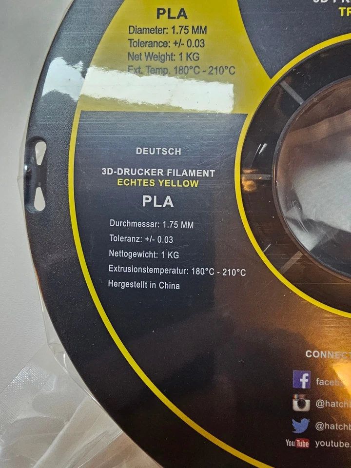 #07-HATCHBOX PLA 1.75 mm 3D Print Filament Yellow New Sealed - Image 3 of 4