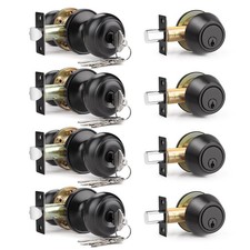 4 Pack Keyed Alike Front Door Knob and Deadbolt Set, Entry Door Locksets with...