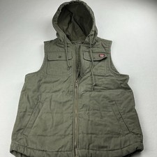 Wrangler Workwear Vest Mens Size M Green Hooded Canvas Quilted Utility