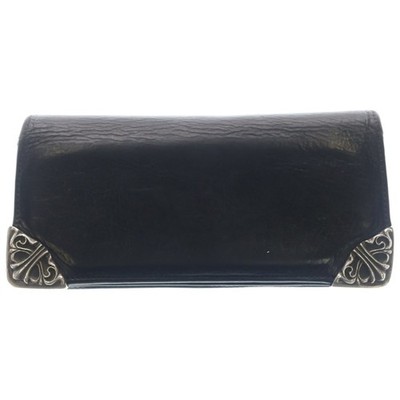 Chrome Hearts LNG SNGL FLD TIPS Single Fold Leather Wallet Purse Black Used 7f05