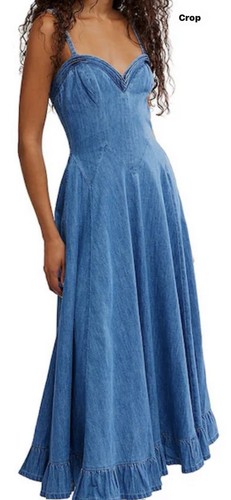 Free People Another Season Sweetheart Neck Sleeveless A-Line Denim Midi Dress L