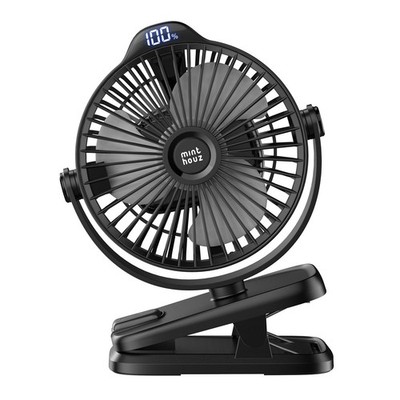 Minthouz Tischventilator mit Clip, 8000 mAh USB Ventilator, 5 Geschwindigkeiten Tragbarer Mini Ventilator, Niedrig 