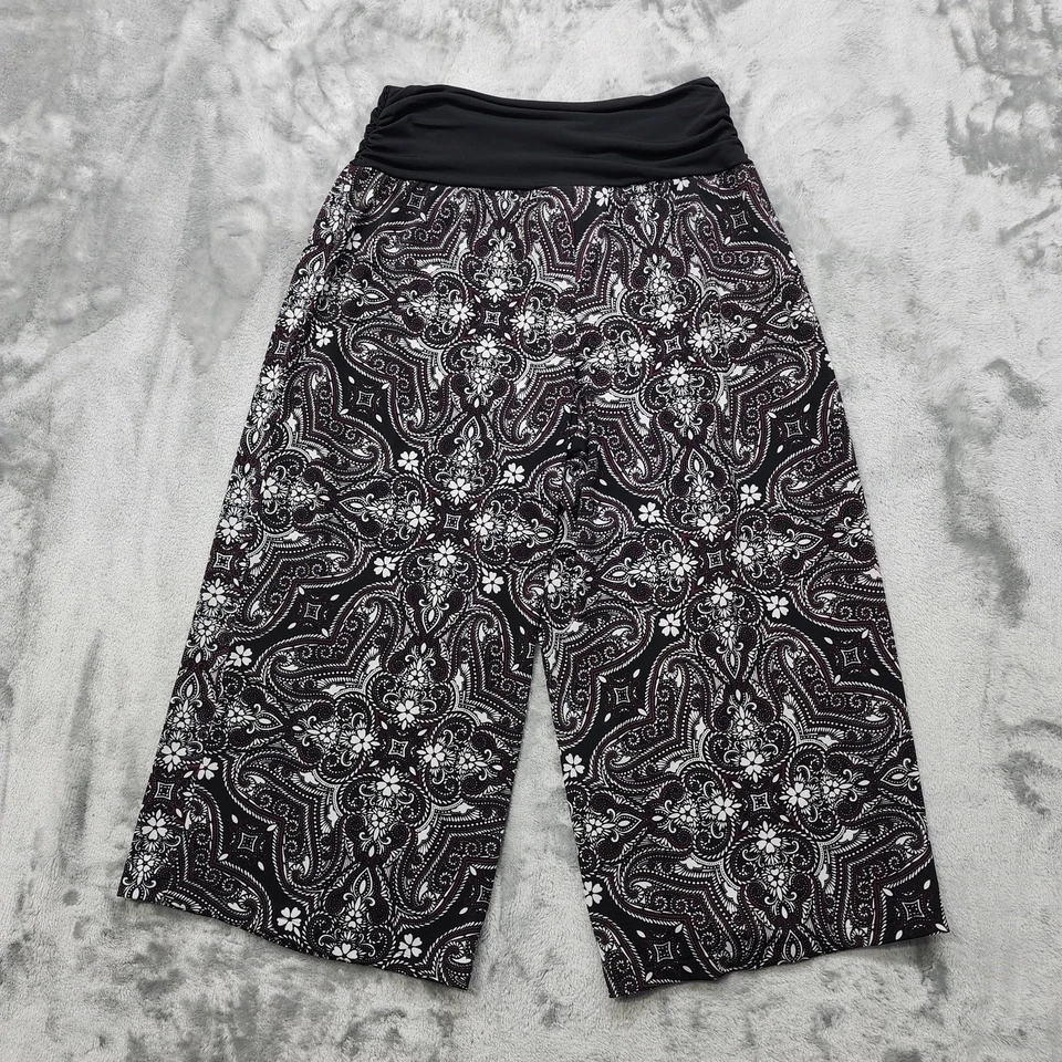 Pantalones Apt 9 para mujer L negro blanco floral cintura acanalada ancho recorte Palazzo Foto 2 de 4