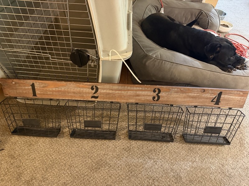 Farmhouse Style Wooden  Organizer with 4 Metal Bins