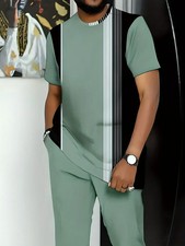 Men's Outfit 2 Piece Set Shirt  Pants Suit PLUS SIZE BIG 4XL