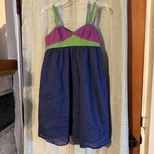 Tara Jarmon Summer Color Block Cotton Dress Sz 9 Women Navy Blue Purple