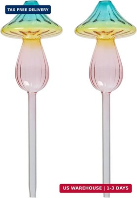 2 Pcs Rainbow Gradient Self Watering Plant Globes,Glass Watering Bulbs Top-Fill