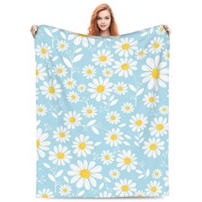 Daisy Flower Blanket Women Girls Blue Floral Throw Blankets 50x60 Inch