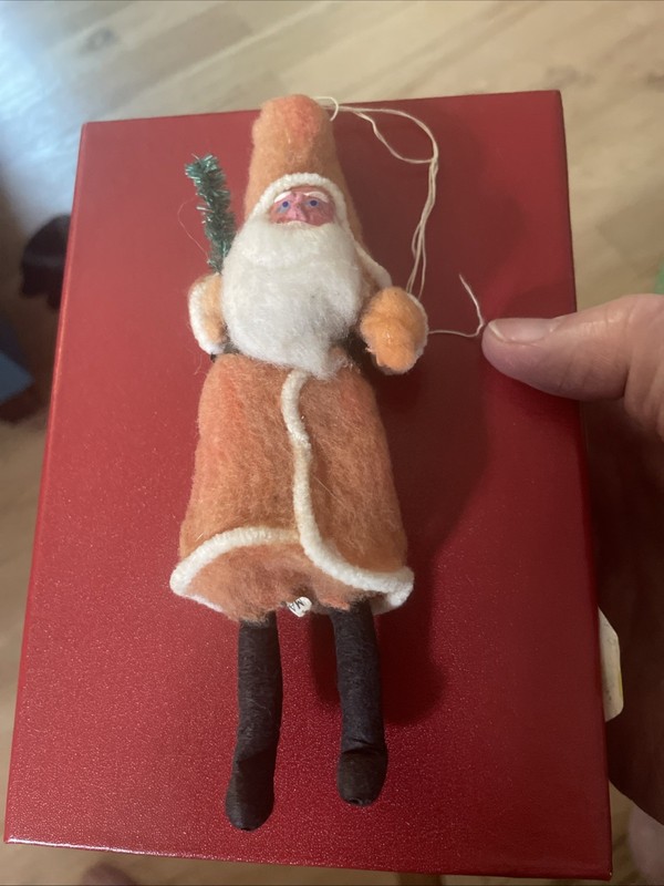 ANTIQUE Clay Face Spun Cotton Santa 1930’s Made In Japan Ornament W Brush Tree