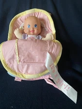 Vtg 1991 Mattel Magic Nursery Doll My Bundle Baby Backpack It’s A Girl  10.5”